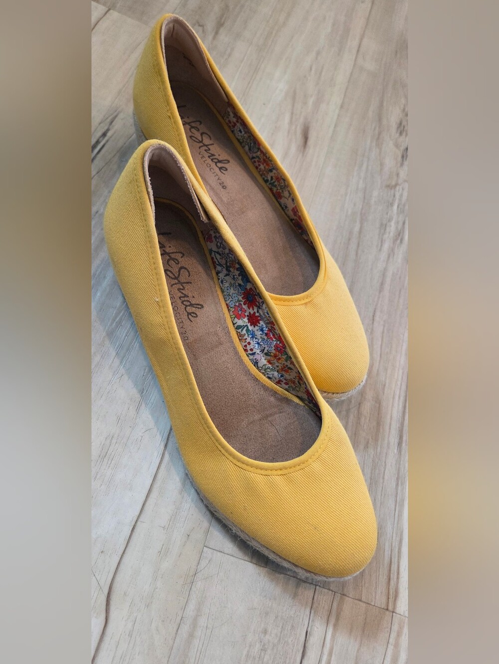 Life Stride Bright Yellow Canvas Espadrille Wedges